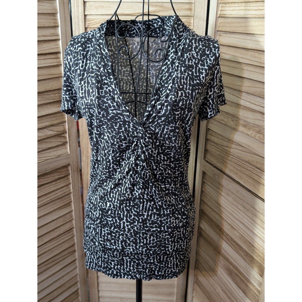 Banana Republic Top Shirt Womens Size Small Black Gray Abstract Casual